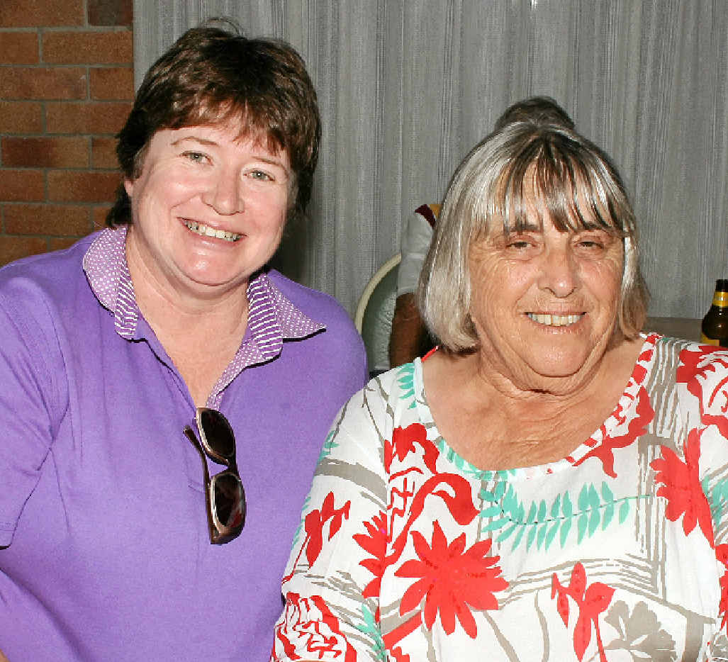 Kerry Cook Warwick East Bowls Club ladies president Margaret Wright catch up.